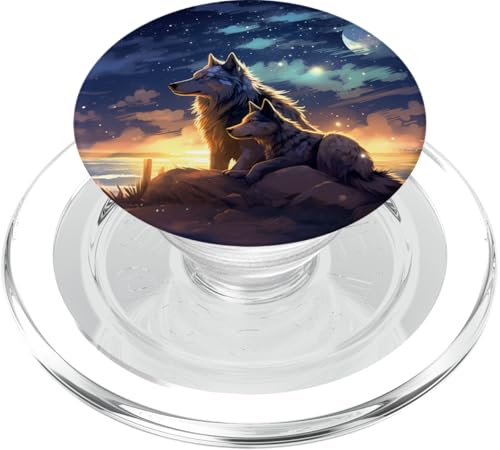 Dunkelblauer Sternenhimmel Wolf PopSockets PopGrip für MagSafe von Animal Lover Wolf Accessories