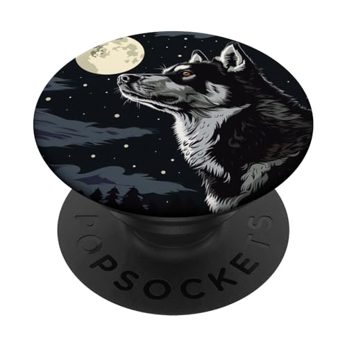 Mondnacht mit Hund in Malamut PopSockets Klebender PopGrip Mondnacht mit Hund in Malamut PopSockets Klebender PopGrip von Animal Lover Wolf Accessories