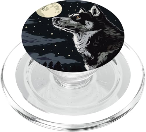 Mondnacht mit Hund in Malamut PopSockets PopGrip für MagSafe Mondnacht mit Hund in Malamut PopSockets PopGrip für MagSafe von Animal Lover Wolf Accessories