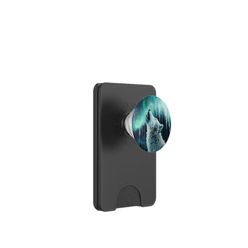 Weißer Wolf heult bei Mond-Nordlichtern PopSockets PopWallet für MagSafe Weißer Wolf heult bei Mond-Nordlichtern PopSockets PopWallet für MagSafe von Animal Lover Wolf Accessories