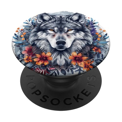 Wolf Blumen Floral Art Vintage Wolf Lover PopSockets Klebender PopGrip Wolf Blumen Floral Art Vintage Wolf Lover PopSockets Klebender PopGrip von Animal Lover Wolf Accessories