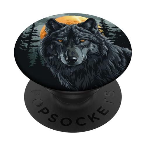 Wolf bei Nacht im Wald PopSockets Klebender PopGrip Wolf bei Nacht im Wald PopSockets Klebender PopGrip von Animal Lover Wolf Accessories