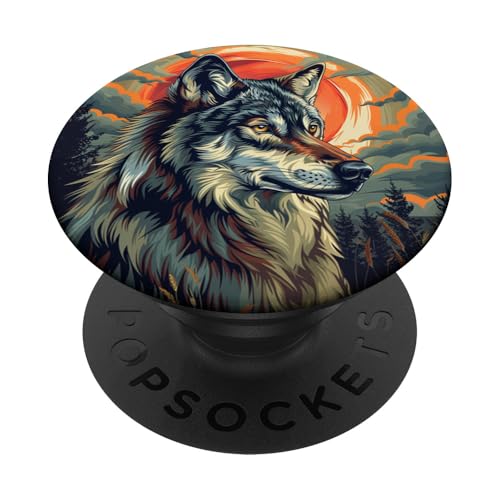 Wolf im Wald bei Nacht Mond PopSockets Klebender PopGrip von Animal Lover Wolf Accessories