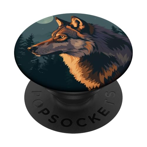 Wolf im Wald bei Nacht Mond PopSockets Klebender PopGrip Wolf im Wald bei Nacht Mond PopSockets Klebender PopGrip von Animal Lover Wolf Accessories