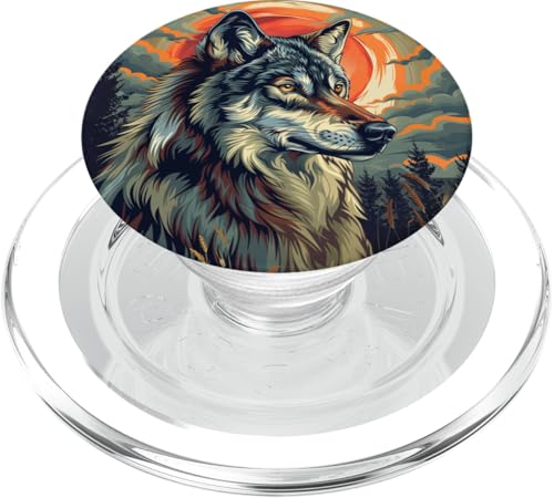 Wolf im Wald bei Nacht Mond PopSockets PopGrip für MagSafe Wolf im Wald bei Nacht Mond PopSockets PopGrip für MagSafe von Animal Lover Wolf Accessories