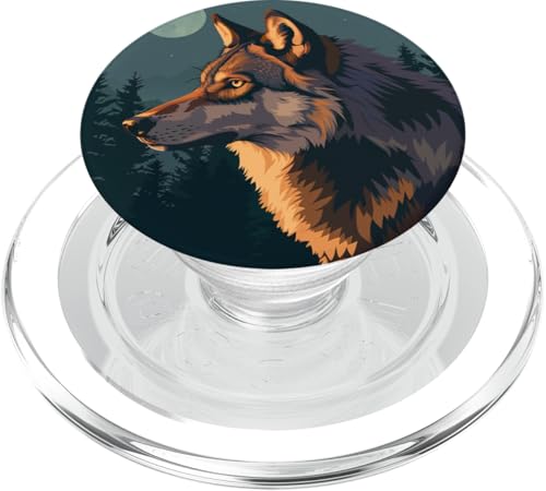 Wolf im Wald bei Nacht Mond PopSockets PopGrip für MagSafe Wolf im Wald bei Nacht Mond PopSockets PopGrip für MagSafe von Animal Lover Wolf Accessories