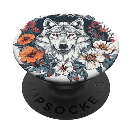 Wolf mit Blumen rund um den Boho-Stil PopSockets Klebender PopGrip Wolf mit Blumen rund um den Boho-Stil PopSockets Klebender PopGrip von Animal Lover Wolf Accessories