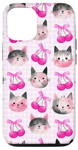 Cherry Cute Bow Magentarosa Preppy Coquette Grey Cat für Mädchen Hülle für iPhone 12/12 Pro Cherry Cute Bow Magentarosa Preppy Coquette Grey Cat für Mädchen Hülle für iPhone 12/12 Pro von Animal Print Cute And Fun