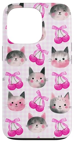 Cherry Cute Bow Magentarosa Preppy Coquette Grey Cat für Mädchen Hülle für iPhone 13 Pro Cherry Cute Bow Magentarosa Preppy Coquette Grey Cat für Mädchen Hülle für iPhone 13 Pro von Animal Print Cute And Fun