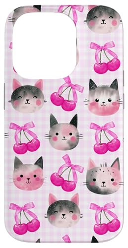 Cherry Cute Bow Magentarosa Preppy Coquette Grey Cat für Mädchen Hülle für iPhone 14 Pro Cherry Cute Bow Magentarosa Preppy Coquette Grey Cat für Mädchen Hülle für iPhone 14 Pro von Animal Print Cute And Fun