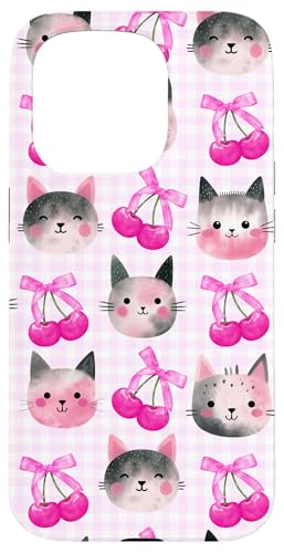 Cherry Cute Bow Magentarosa Preppy Coquette Grey Cat für Mädchen Hülle für iPhone 15 Pro Cherry Cute Bow Magentarosa Preppy Coquette Grey Cat für Mädchen Hülle für iPhone 15 Pro von Animal Print Cute And Fun