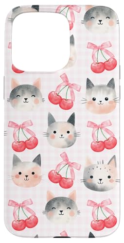 Cherry Cute Bow Rosa/Preppy Coquette Grey Cat für Mädchen Hülle für iPhone 15 Pro Max Cherry Cute Bow Rosa/Preppy Coquette Grey Cat für Mädchen Hülle für iPhone 15 Pro Max von Animal Print Cute And Fun