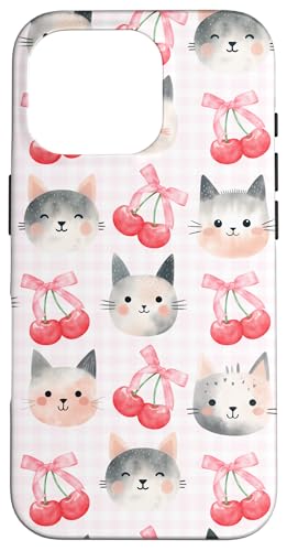 Cherry Cute Bow Rosa/Preppy Coquette Grey Cat für Mädchen Hülle für iPhone 16 Pro Cherry Cute Bow Rosa/Preppy Coquette Grey Cat für Mädchen Hülle für iPhone 16 Pro von Animal Print Cute And Fun