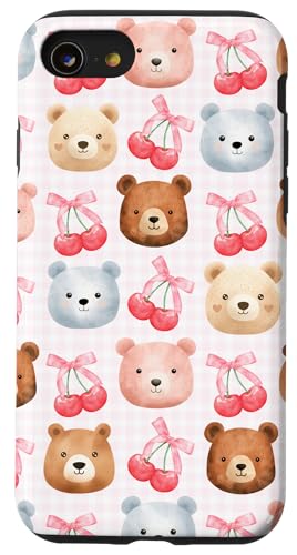 Coquette Bärengesichter für Mädchen, Kirsche, niedliche Schleife, rosafarben Hülle für iPhone SE (2020) / 7 / 8 von Animal Print Cute And Fun