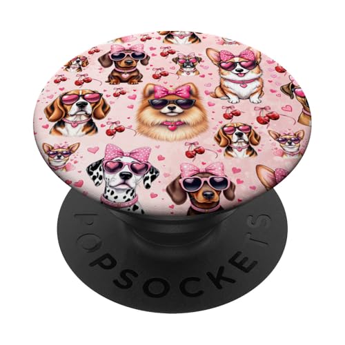 Coquette Dog-Collage für Mädchen, süßes Kirschrot, Rosafarbener, hübscher Hunde-Collage PopSockets Klebender PopGrip Coquette Dog-Collage für Mädchen, süßes Kirschrot, Rosafarbener, hübscher Hunde-Collage PopSockets Klebender PopGrip von Animal Print Cute And Fun