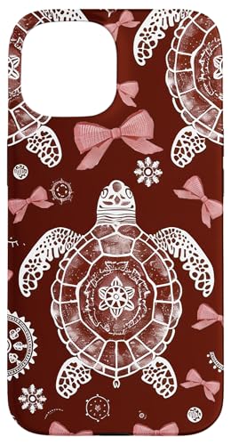 Dunkelrote niedliche Meerestiere Valentinstag Mädchen Schildkröten und Schleifen Hülle für iPhone 15 von Animal Print Cute And Fun