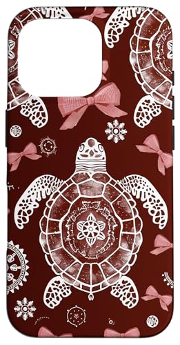 Dunkelrote niedliche Meerestiere Valentinstag Mädchen Schildkröten und Schleifen Hülle für iPhone 16 Pro von Animal Print Cute And Fun