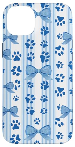 French Blue Fun Stripe Coquette Mädchen Kirschschleife Katze Hund Pfote Hülle für iPhone 14 Plus von Animal Print Cute And Fun