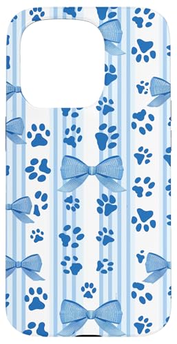 French Blue Fun Stripe Coquette Mädchen Kirschschleife Katze Hund Pfote Hülle für iPhone 15 Pro von Animal Print Cute And Fun