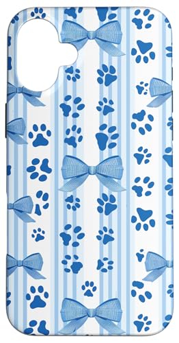 French Blue Fun Stripe Coquette Mädchen Kirschschleife Katze Hund Pfote Hülle für iPhone 16 Plus von Animal Print Cute And Fun