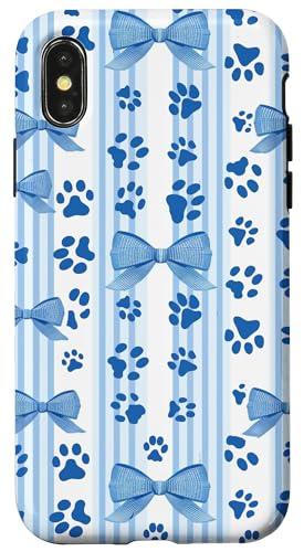 French Blue Fun Stripe Coquette Mädchen Kirschschleife Katze Hund Pfote Hülle für iPhone X/XS von Animal Print Cute And Fun