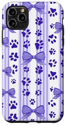 Niedliche lila lustige gestreifte Kokette Mädchen Kirschschleife Katze Hund Pfote Hülle für iPhone 11 Pro Max von Animal Print Cute And Fun