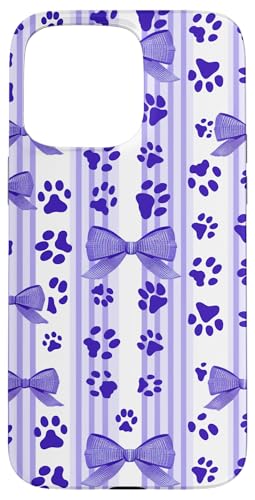 Niedliche lila lustige gestreifte Kokette Mädchen Kirschschleife Katze Hund Pfote Hülle für iPhone 15 Pro Max von Animal Print Cute And Fun