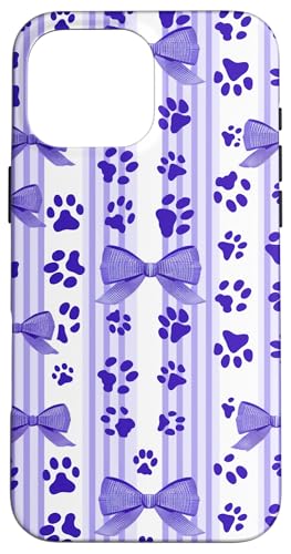 Niedliche lila lustige gestreifte Kokette Mädchen Kirschschleife Katze Hund Pfote Hülle für iPhone 16 Pro Max von Animal Print Cute And Fun
