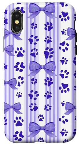 Niedliche lila lustige gestreifte Kokette Mädchen Kirschschleife Katze Hund Pfote Hülle für iPhone X/XS Niedliche lila lustige gestreifte Kokette Mädchen Kirschschleife Katze Hund Pfote Hülle für iPhone X/XS von Animal Print Cute And Fun
