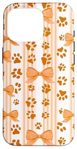 Niedliche orangefarbene Hundepfote, gestreift, für Mädchen, Kirschschleife Hülle für iPhone 16 Pro von Animal Print Cute And Fun