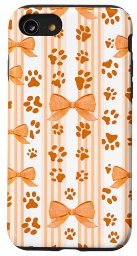 Niedliche orangefarbene Hundepfote, gestreift, für Mädchen, Kirschschleife Hülle für iPhone SE (2020) / 7 / 8 von Animal Print Cute And Fun