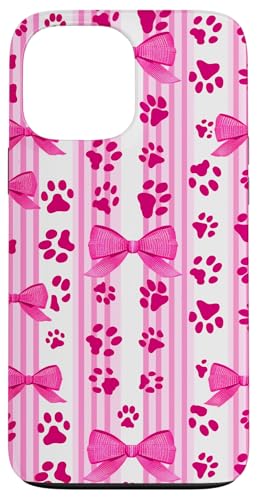 Niedliche rosa gestreifte Kokette Mädchen Kirschschleife Katze Hund Pfote Hülle für iPhone 13 Pro Max Niedliche rosa gestreifte Kokette Mädchen Kirschschleife Katze Hund Pfote Hülle für iPhone 13 Pro Max von Animal Print Cute And Fun