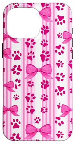 Niedliche rosa gestreifte Kokette Mädchen Kirschschleife Katze Hund Pfote Hülle für iPhone 16 Pro Max Niedliche rosa gestreifte Kokette Mädchen Kirschschleife Katze Hund Pfote Hülle für iPhone 16 Pro Max von Animal Print Cute And Fun