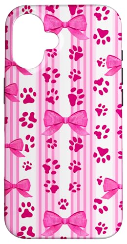 Niedliche rosa gestreifte Kokette Mädchen Kirschschleife Katze Hund Pfote Hülle für iPhone 16 Niedliche rosa gestreifte Kokette Mädchen Kirschschleife Katze Hund Pfote Hülle für iPhone 16 von Animal Print Cute And Fun
