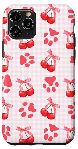 Rote Kokette Mädchen rosa karierte Kirschschleife Katze Hund Pfote Hülle für iPhone 11 Pro von Animal Print Cute And Fun