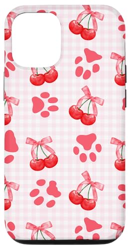 Rote Kokette Mädchen rosa karierte Kirschschleife Katze Hund Pfote Hülle für iPhone 12/12 Pro von Animal Print Cute And Fun