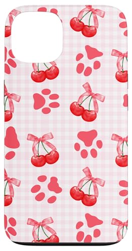 Rote Kokette Mädchen rosa karierte Kirschschleife Katze Hund Pfote Hülle für iPhone 13 von Animal Print Cute And Fun