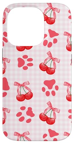 Rote Kokette Mädchen rosa karierte Kirschschleife Katze Hund Pfote Hülle für iPhone 14 Pro von Animal Print Cute And Fun