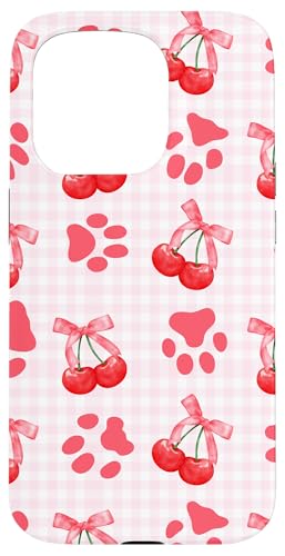 Rote Kokette Mädchen rosa karierte Kirschschleife Katze Hund Pfote Hülle für iPhone 15 Pro von Animal Print Cute And Fun