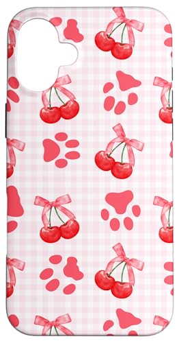Rote Kokette Mädchen rosa karierte Kirschschleife Katze Hund Pfote Hülle für iPhone 16 Plus von Animal Print Cute And Fun