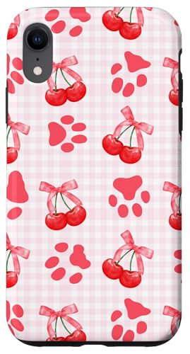 Rote Kokette Mädchen rosa karierte Kirschschleife Katze Hund Pfote Hülle für iPhone XR von Animal Print Cute And Fun