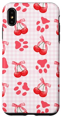 Rote Kokette Mädchen rosa karierte Kirschschleife Katze Hund Pfote Hülle für iPhone XS Max von Animal Print Cute And Fun