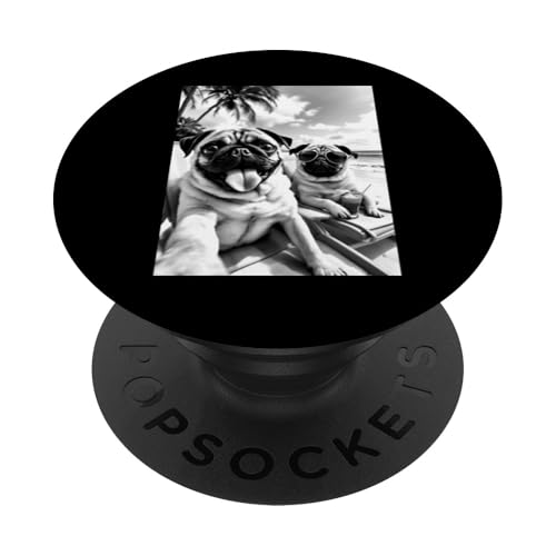 Lustiger Sommerhund Mops Selfie PopSockets Klebender PopGrip Lustiger Sommerhund Mops Selfie PopSockets Klebender PopGrip von Animal Selfie Designs