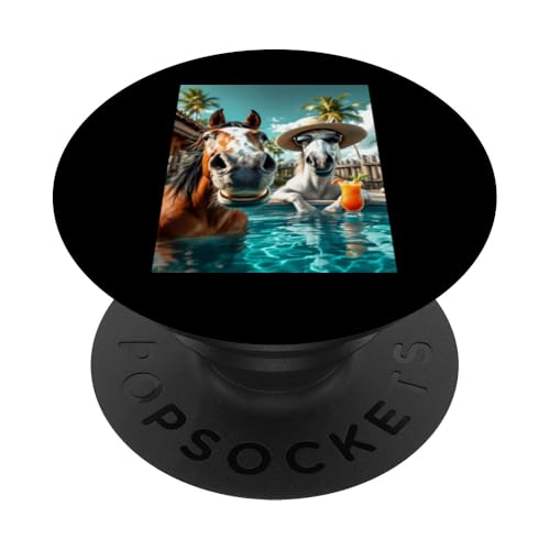 Lustiges Pferd für den Sommer PopSockets Klebender PopGrip von Animal Selfie Designs