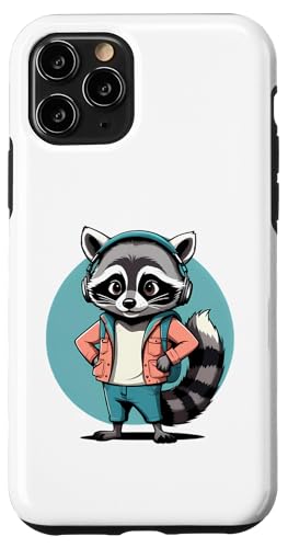 Cooler Waschbär im Vintage Cartoon Stil mit Kopfhörern Hülle für iPhone 11 Pro von Animals of the World - Raccoon