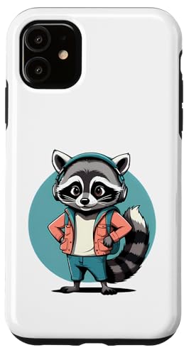 Cooler Waschbär im Vintage Cartoon Stil mit Kopfhörern Hülle für iPhone 11 von Animals of the World - Raccoon