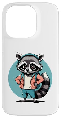 Cooler Waschbär im Vintage Cartoon Stil mit Kopfhörern Hülle für iPhone 14 Pro von Animals of the World - Raccoon