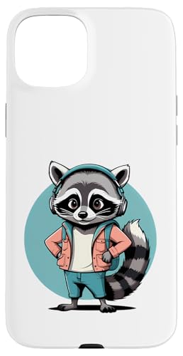 Cooler Waschbär im Vintage Cartoon Stil mit Kopfhörern Hülle für iPhone 15 Plus von Animals of the World - Raccoon