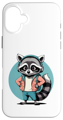 Cooler Waschbär im Vintage Cartoon Stil mit Kopfhörern Hülle für iPhone 16 Plus Cooler Waschbär im Vintage Cartoon Stil mit Kopfhörern Hülle für iPhone 16 Plus von Animals of the World - Raccoon