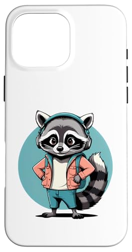 Cooler Waschbär im Vintage Cartoon Stil mit Kopfhörern Hülle für iPhone 16 Pro Max von Animals of the World - Raccoon